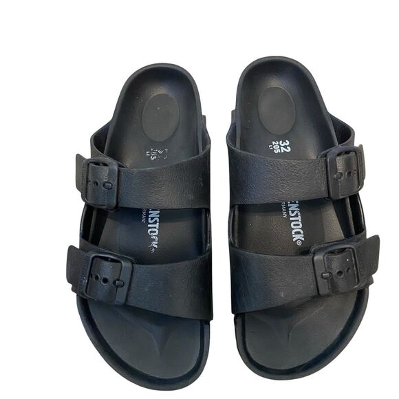 Birkinstock Rubber Arizona Sandals Kids Size 1 EU 32 Black Wide Straps - Picture 1 of 6